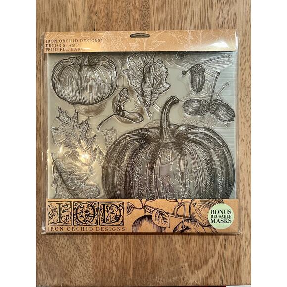 Retired Fruitful Harvest Decor Stamp 12"X12" IRON ORCHID DESIGNS IOD Stamp NEW - Picture 1 of 2